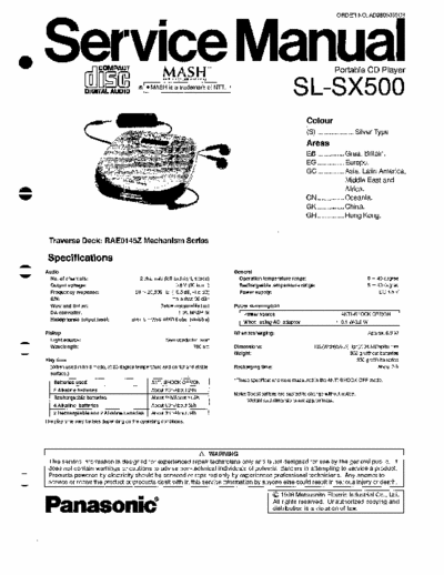 panasonic sl-sx500 service manaual for Portable CD Player SL-SX500 (all areas)